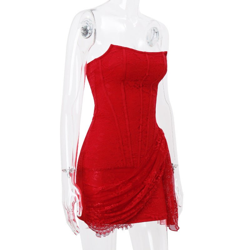 Strapless Lace - Up Back A - Line Party Dress for Women - Qeepin