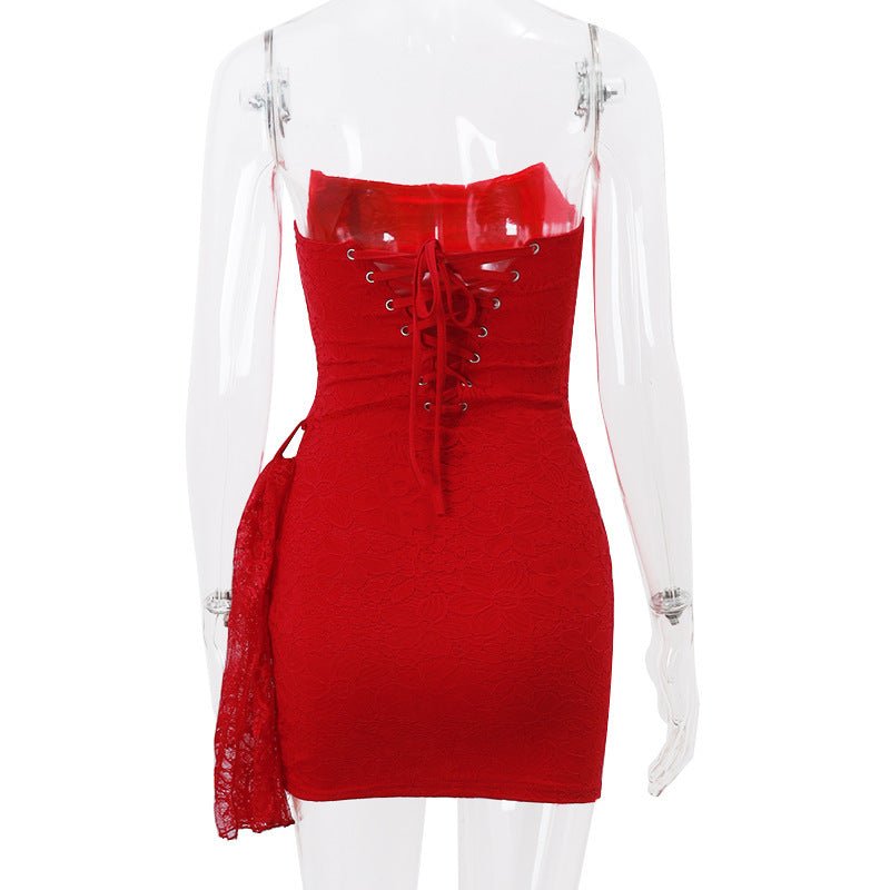 Strapless Lace - Up Back A - Line Party Dress for Women - Qeepin