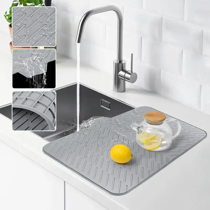 Large Silicone Dish Drying Mat – Heat Resistant Kitchen Counter Drainer Tray