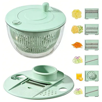3-in-1 Salad Spinner Set: Large Vegetable Washer, Strainer & 5-Blade Slicer