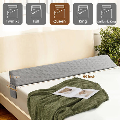 Bed Wedge Pillow Headboard Mattress Gap Filler with Side Storage Pockets