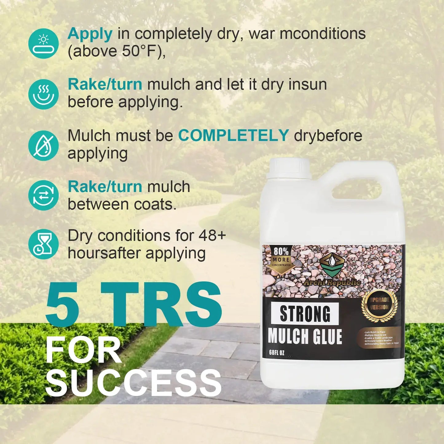 Heavy-Duty Mulch Glue 68oz Concentrate - Landscape Stone & Gravel Adhesive for Garden