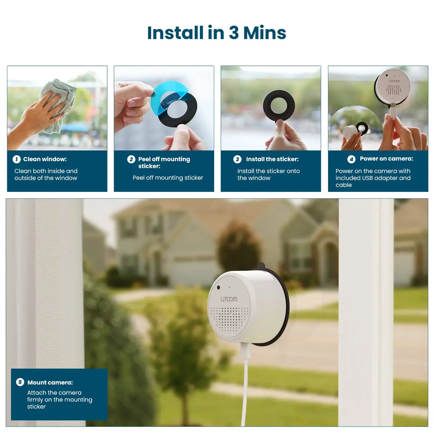 3MP 2K Window Security Camera - WiFi 6 Indoor Home Surveillance with Color Night Vision