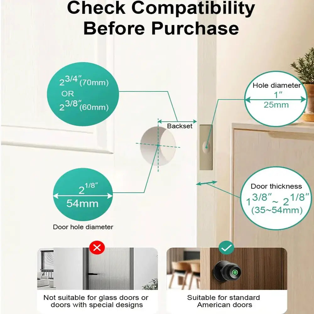 Biometric Fingerprint Smart Door Lock - Keyless Entry for Bedroom & Home