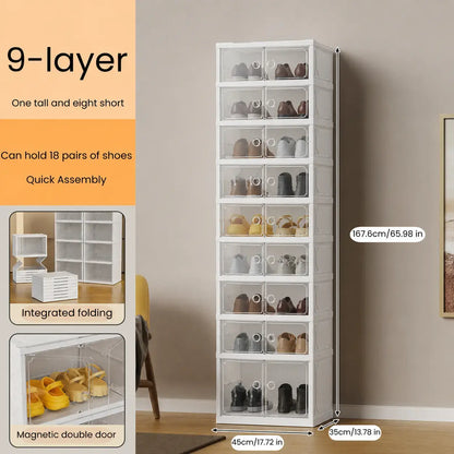 9-Tier Folding Shoe Rack – Large Capacity Magnetic Transparent Shoe Cabinet