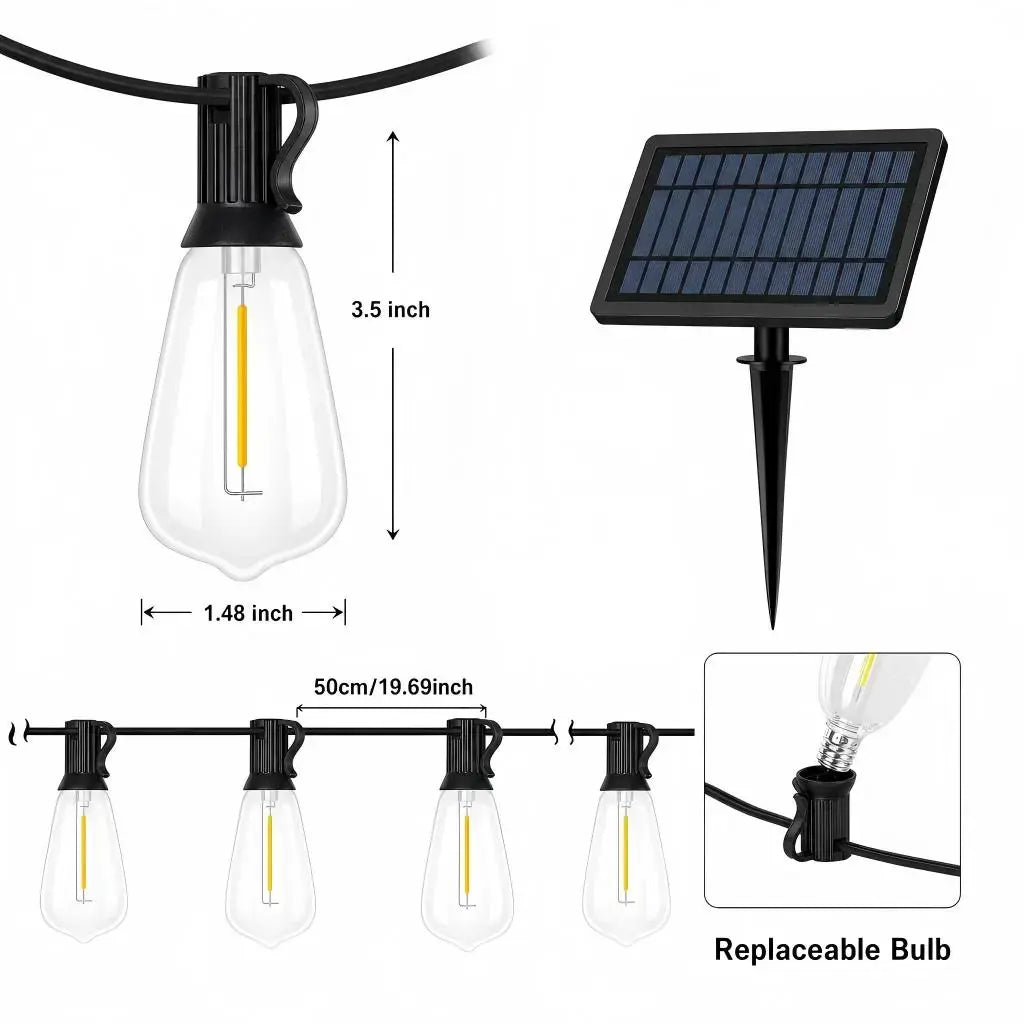 Solar LED String Lights - Waterproof Outdoor Garden Patio Lighting with Remote