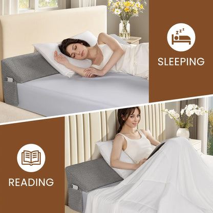 Bed Wedge Pillow Headboard Mattress Gap Filler with Side Storage Pockets