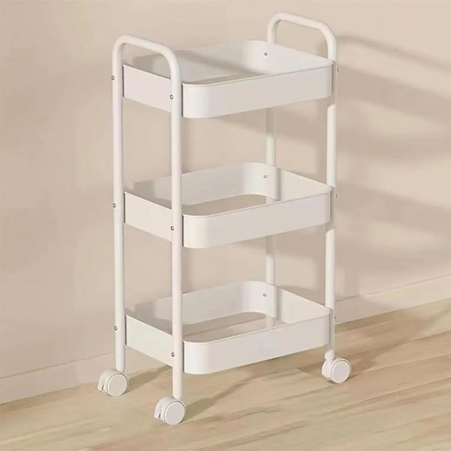 3-Tier Rolling Storage Cart with 6 Hooks - Heavy Duty Mobile Utility Organizer