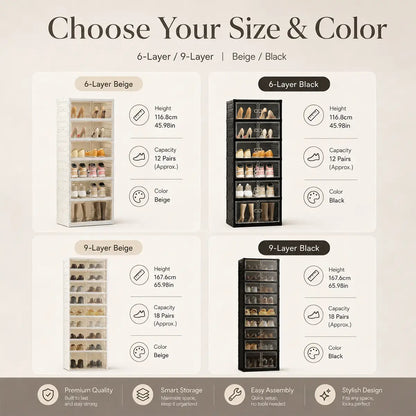 9-Tier Folding Shoe Rack – Large Capacity Magnetic Transparent Shoe Cabinet