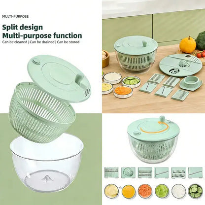 3-in-1 Salad Spinner Set: Large Vegetable Washer, Strainer & 5-Blade Slicer