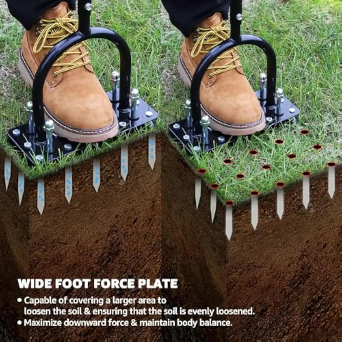 Heavy Duty Lawn Aerator with 15 Spikes - Adjustable Garden Soil Aerator Tool