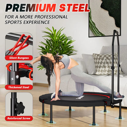 40" Foldable Fitness Mini Trampoline - Silent Rebounder with Adjustable Handle