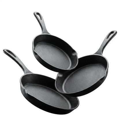 3-Piece Pre-Seasoned Cast Iron Skillet Set - Durable 6", 8", & 10" Frying Pans