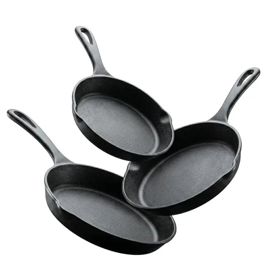 3-Piece Pre-Seasoned Cast Iron Skillet Set - Durable 6", 8", & 10" Frying Pans