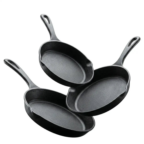 3-Piece Pre-Seasoned Cast Iron Skillet Set - Durable 6", 8", & 10" Frying Pans