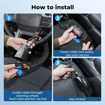 Universal Steering Wheel Lock - Anti-Theft Car Security Cable with 3 Keys