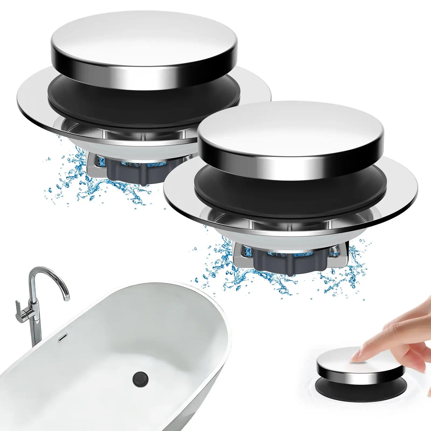 3-in-1 Bathtub Drain Stopper & Hair Catcher - Universal Chrome Tub Strainer Plug