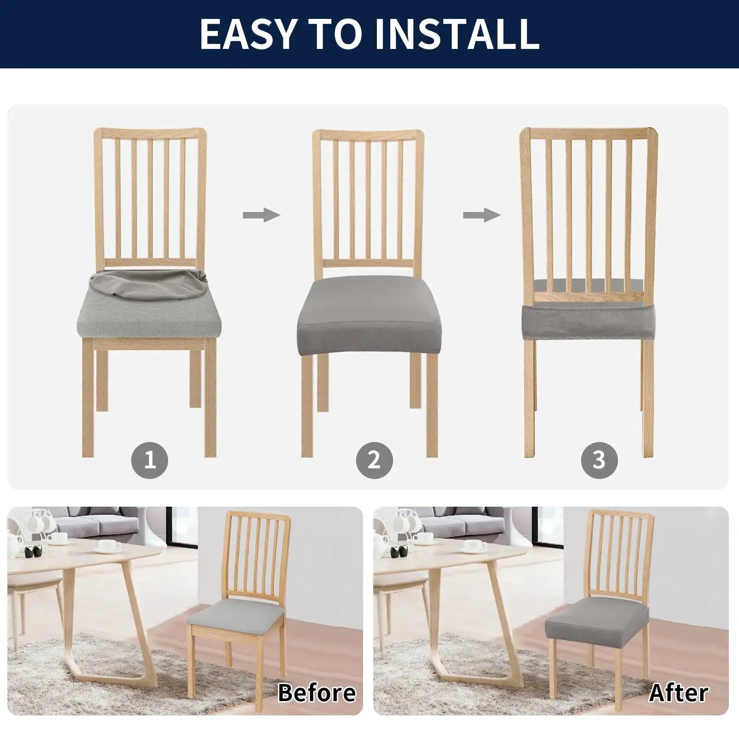 Waterproof Stretch Dining Chair Seat Covers - Slip-Resistant Washable Protector