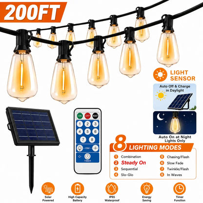 Solar LED String Lights - Waterproof Outdoor Garden Patio Lighting with Remote