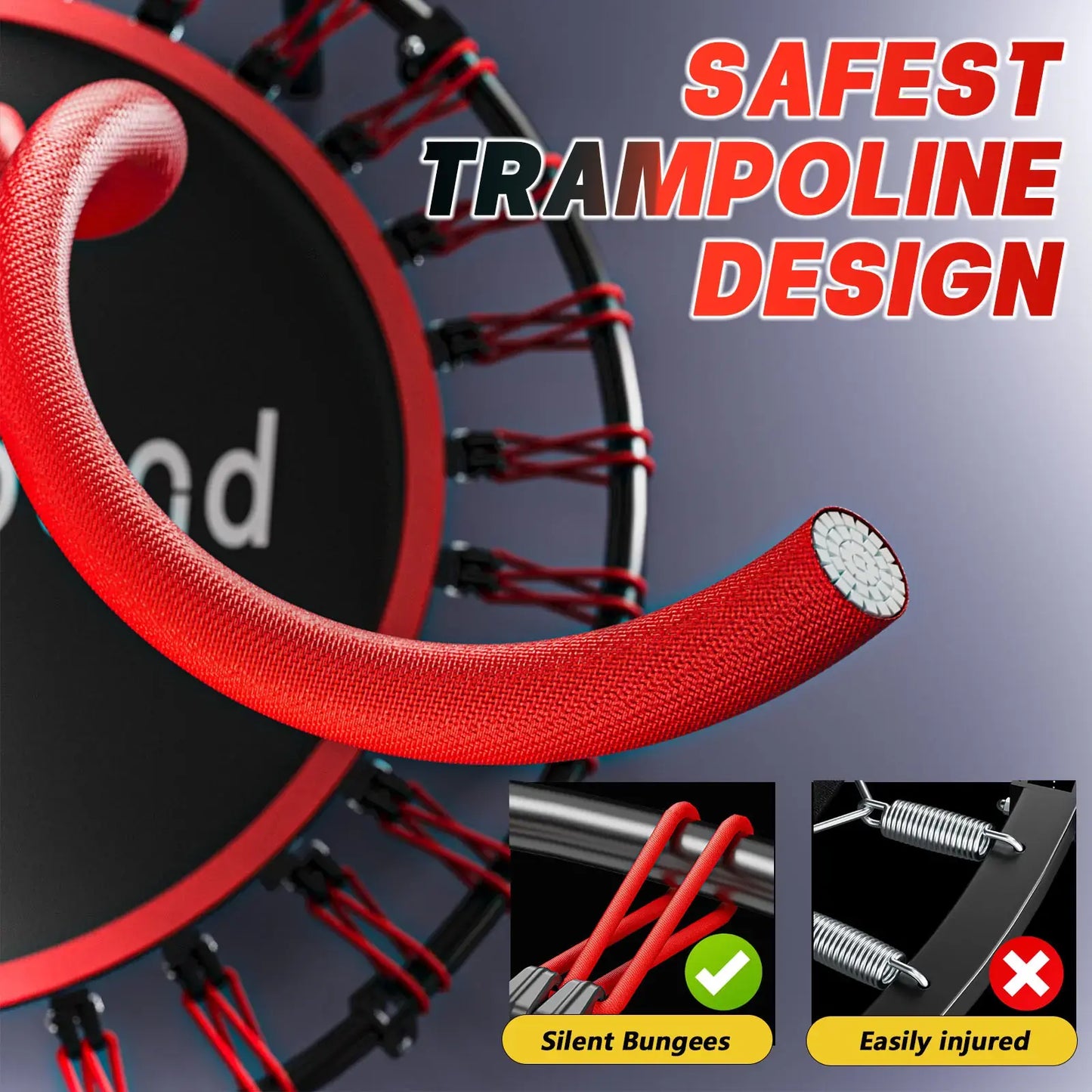 40" Foldable Fitness Mini Trampoline - Silent Rebounder with Adjustable Handle