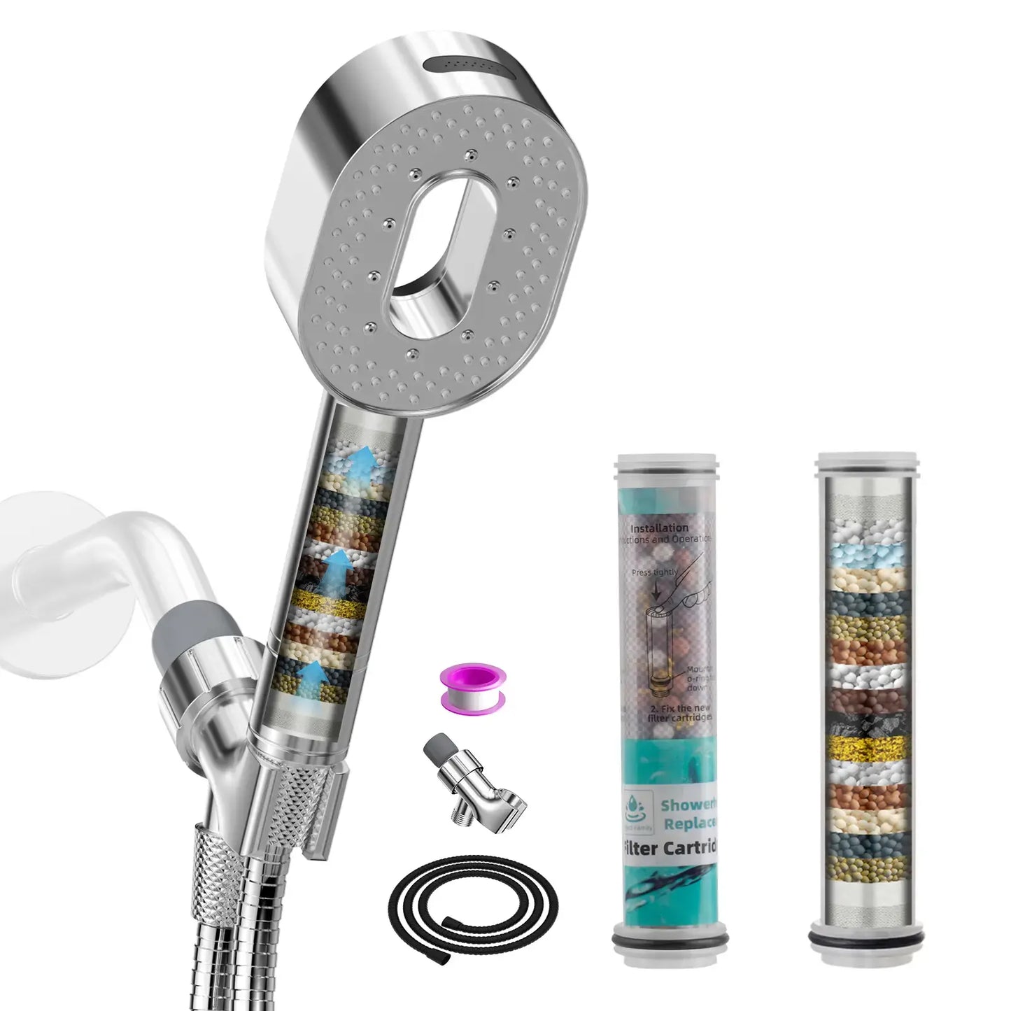 High-Pressure Filtered Handheld Shower Head - 5-Mode Water Softener for Hair & Skin