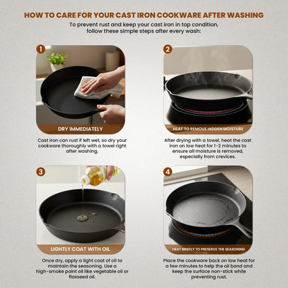 3-Piece Pre-Seasoned Cast Iron Skillet Set - Durable 6", 8", & 10" Frying Pans