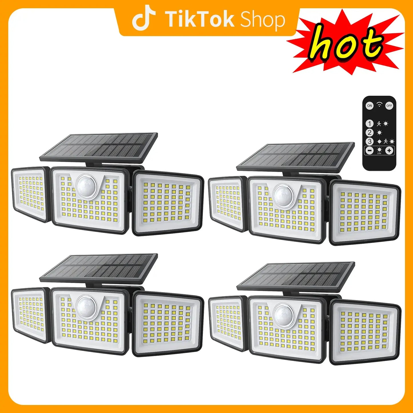 Solar Powered 2500LM 3-Head Motion Sensor Security Spotlight - IP65 Waterproof