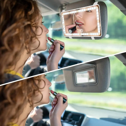 LED Car Sun Visor Vanity Mirror - USB Rechargeable Makeup Mirror with Dimmable Light