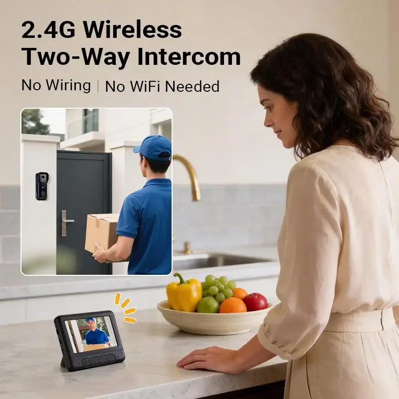 Wireless Video Doorbell with 4.3" HD Screen - No WiFi, No App & Night Vision