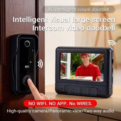 Wireless Video Doorbell with 4.3" HD Screen - No WiFi, No App & Night Vision