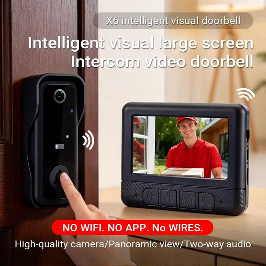 Wireless Video Doorbell with 4.3" HD Screen - No WiFi, No App & Night Vision