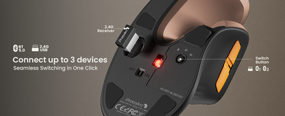 ProtoArc Wireless Ergonomic Vertical Mouse - Rechargeable Bluetooth Optical