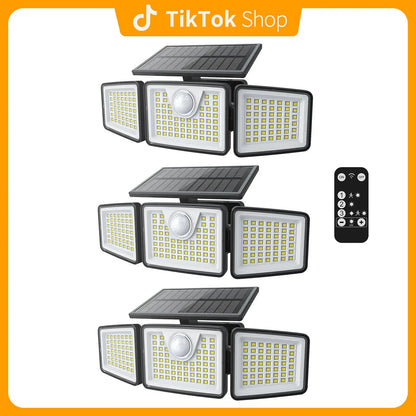 Solar Powered 2500LM 3-Head Motion Sensor Security Spotlight - IP65 Waterproof
