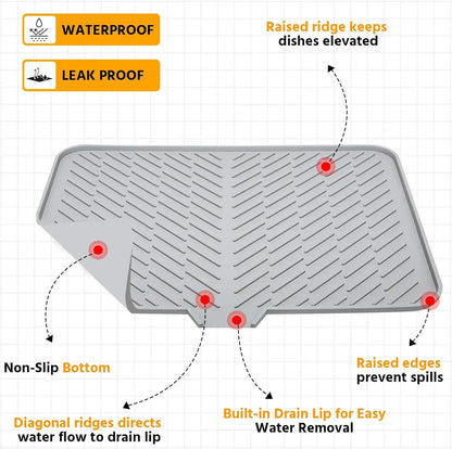 Large Silicone Dish Drying Mat – Heat Resistant Kitchen Counter Drainer Tray