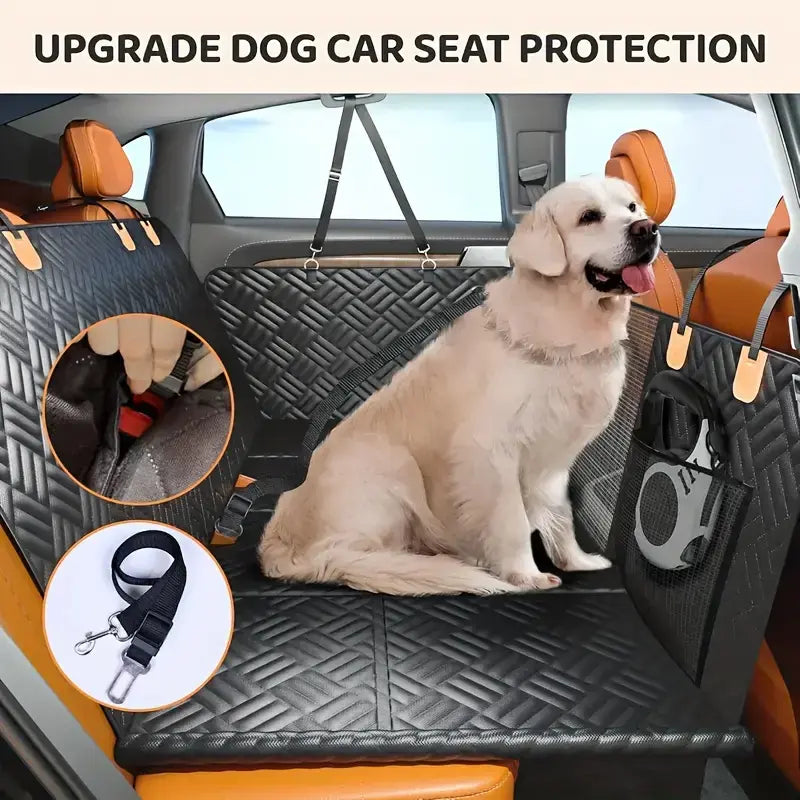 Waterproof Dog Car Seat Cover with Mesh Window & Non-Slip Hammock for Trucks & Cars