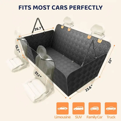 Waterproof Dog Car Seat Cover with Mesh Window & Non-Slip Hammock for Trucks & Cars