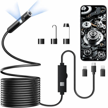 1920P HD Endoscope Inspection Camera with 8 LED Lights - 16.4ft Semi-Rigid Borescope