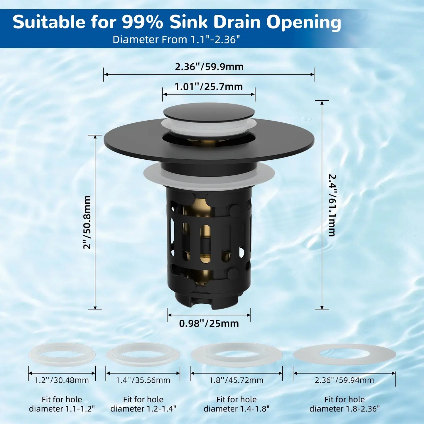 3-in-1 Universal Pop-Up Sink Drain Strainer - Anti-Clog Filter for Bathroom Basins