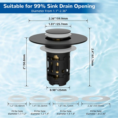 3-in-1 Universal Pop-Up Sink Drain Strainer - Anti-Clog Filter for Bathroom Basins