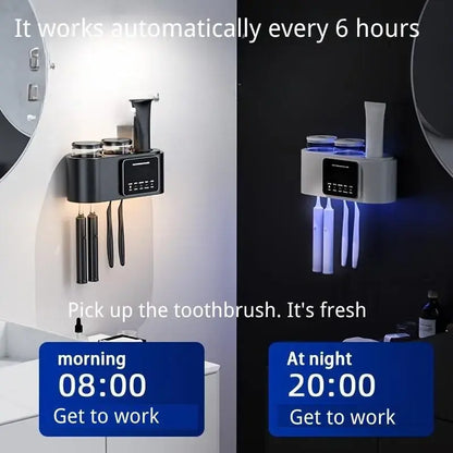 Wall Mounted Toothbrush Holder with UV Smart Sterilizer & 2 Drying Cups