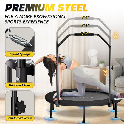 40" Foldable Fitness Mini Trampoline - Silent Rebounder with Adjustable Handle