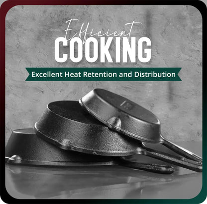 3-Piece Pre-Seasoned Cast Iron Skillet Set - Durable 6", 8", & 10" Frying Pans