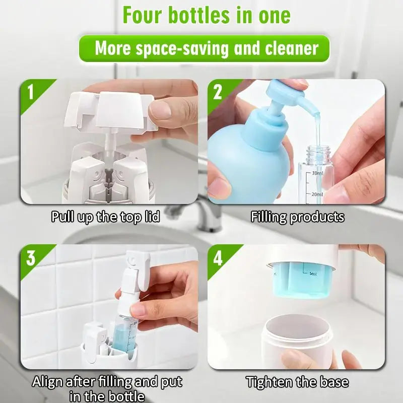 4-in-1 Travel Cosmetic Dispenser – Leak-Proof Refillable Toiletry Organizer Bottle