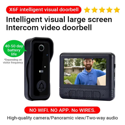 Wireless Video Doorbell with 4.3" HD Screen - No WiFi, No App & Night Vision
