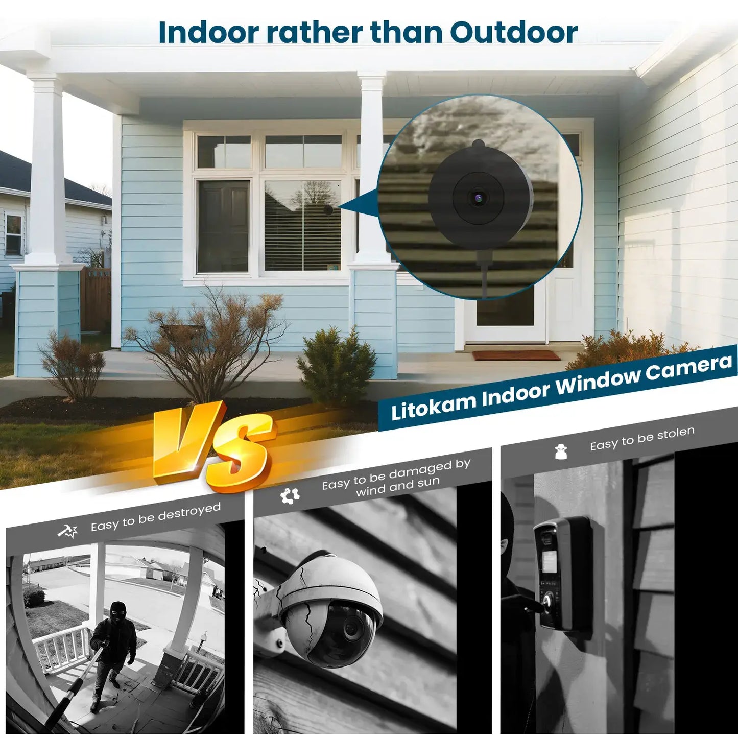 3MP 2K Window Security Camera - WiFi 6 Indoor Home Surveillance with Color Night Vision