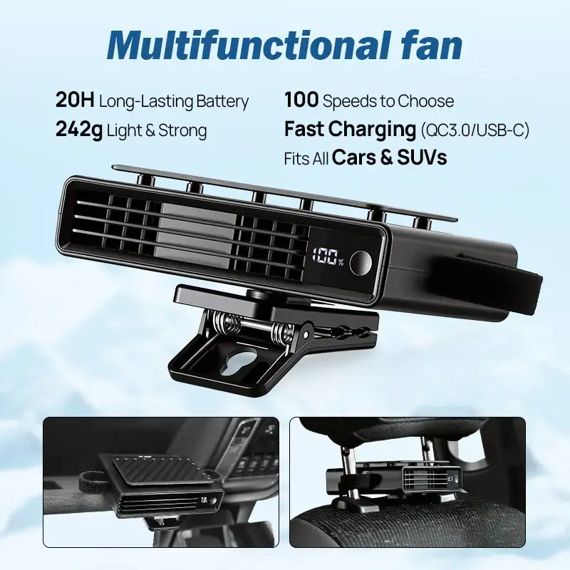 USB Dual Turbo Car Fan - 5-Speed Adjustable Auto Cooling Air Fan for Dashboard