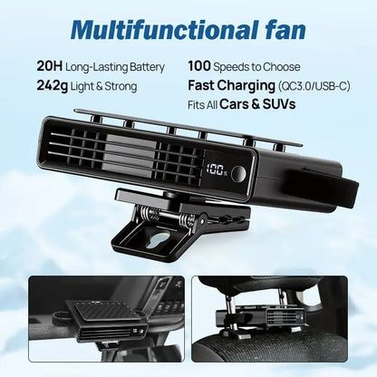 USB Dual Turbo Car Fan - 5-Speed Adjustable Auto Cooling Air Fan for Dashboard