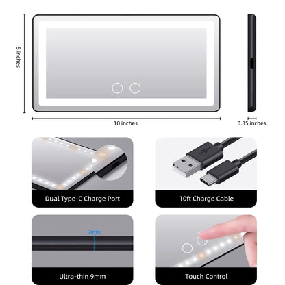 LED Car Sun Visor Vanity Mirror - USB Rechargeable Makeup Mirror with Dimmable Light
