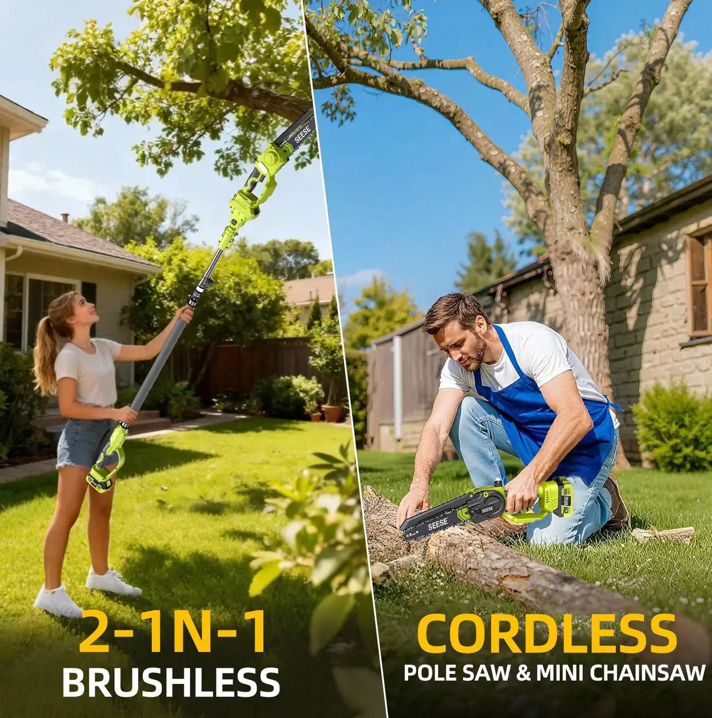 8" Telescopic Electric Chainsaw - 2-in-1 Cordless Pole Pruner with 2 Batteries