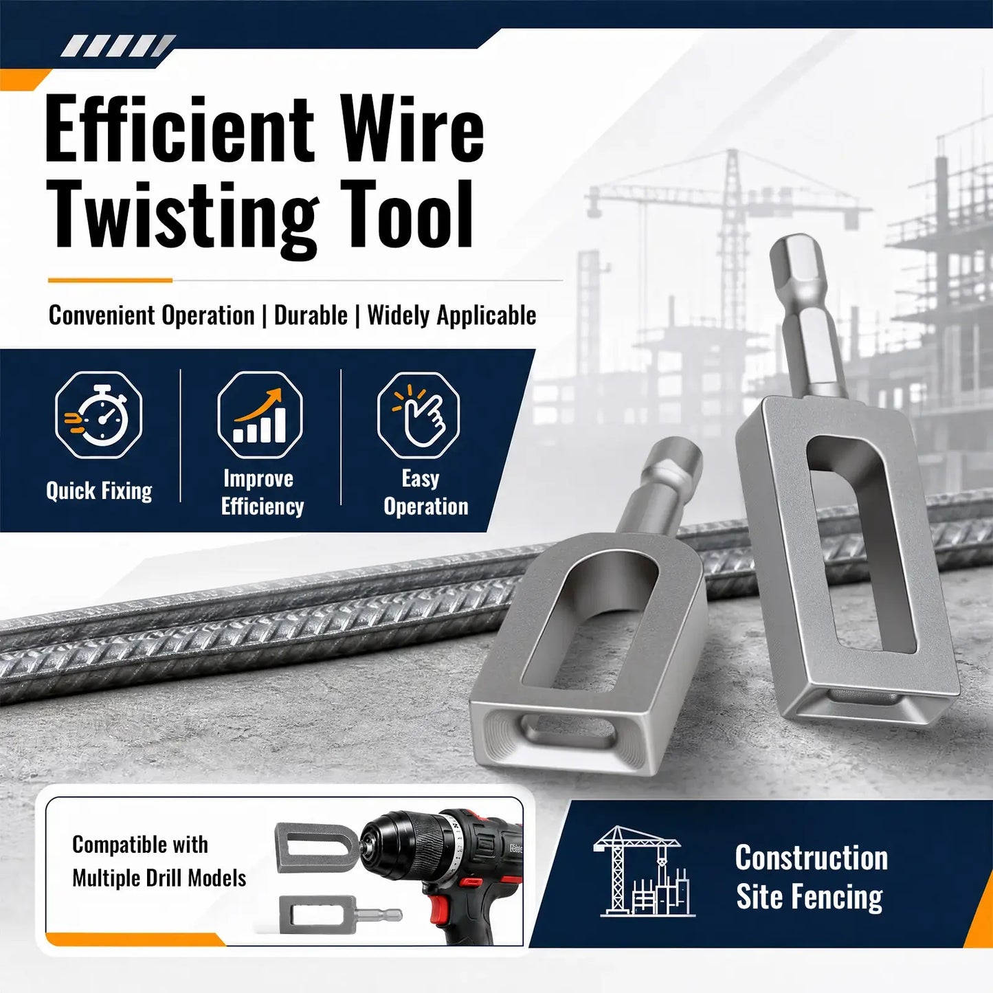 Heavy Duty Rebar Tie Wire Twisting Tool - Drill Attachment for Construction